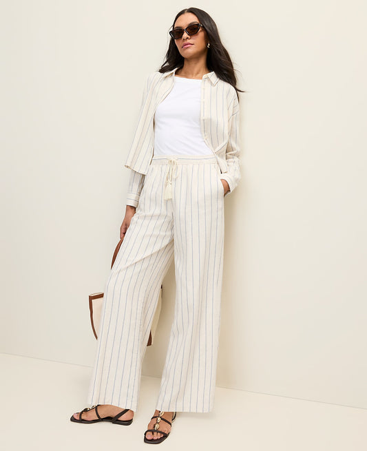 Weekend Striped Easy Fit Wide-Leg Pant in Linen Blend | Ann Taylor