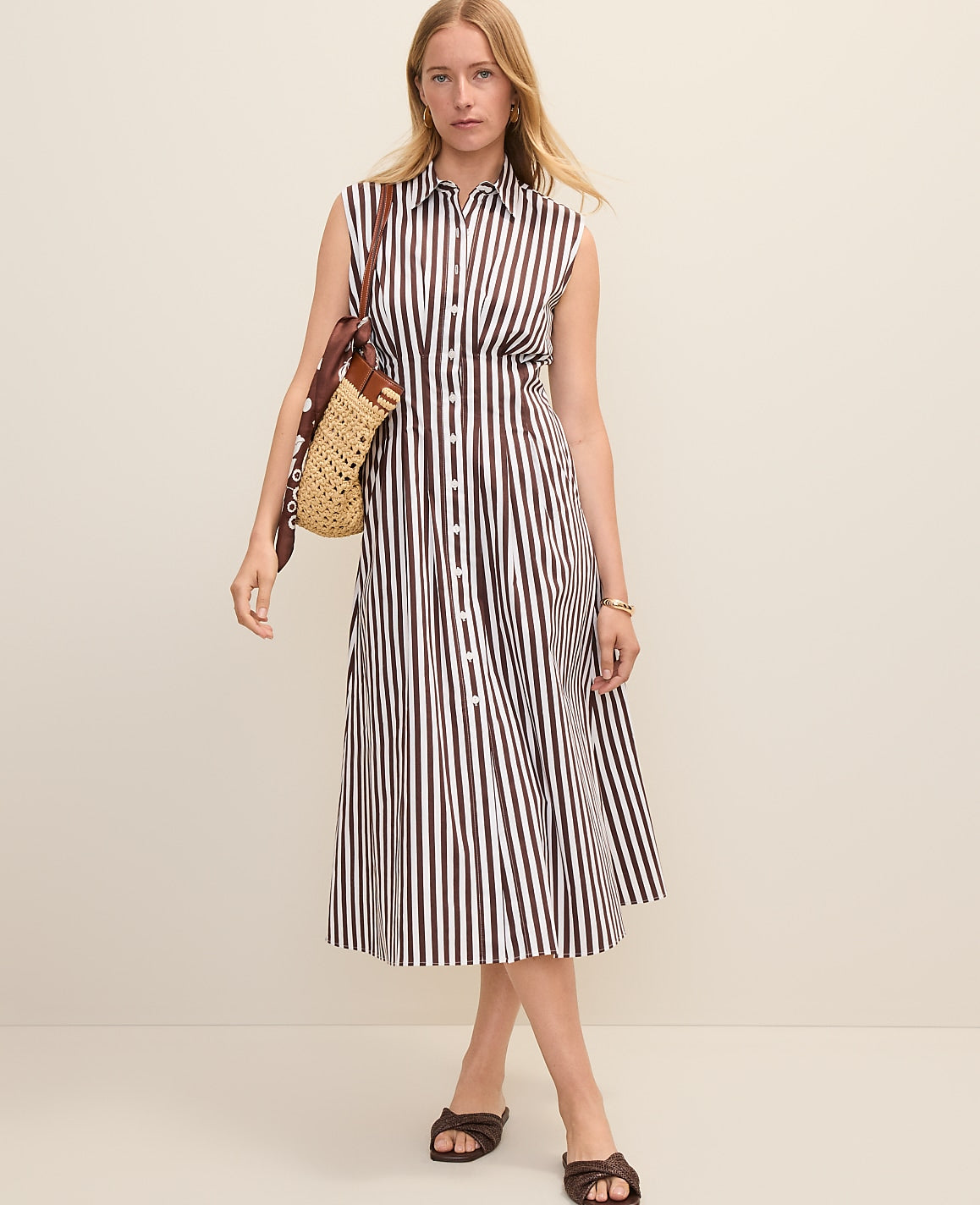 Weekend Striped Pleated Midi Shirtdress | Ann Taylor