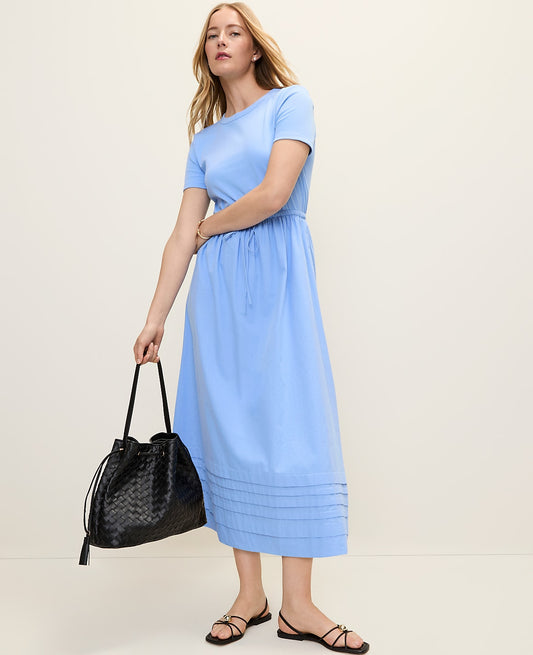 Weekend Mixed Media Crew Neck Midi Dress | Ann Taylor