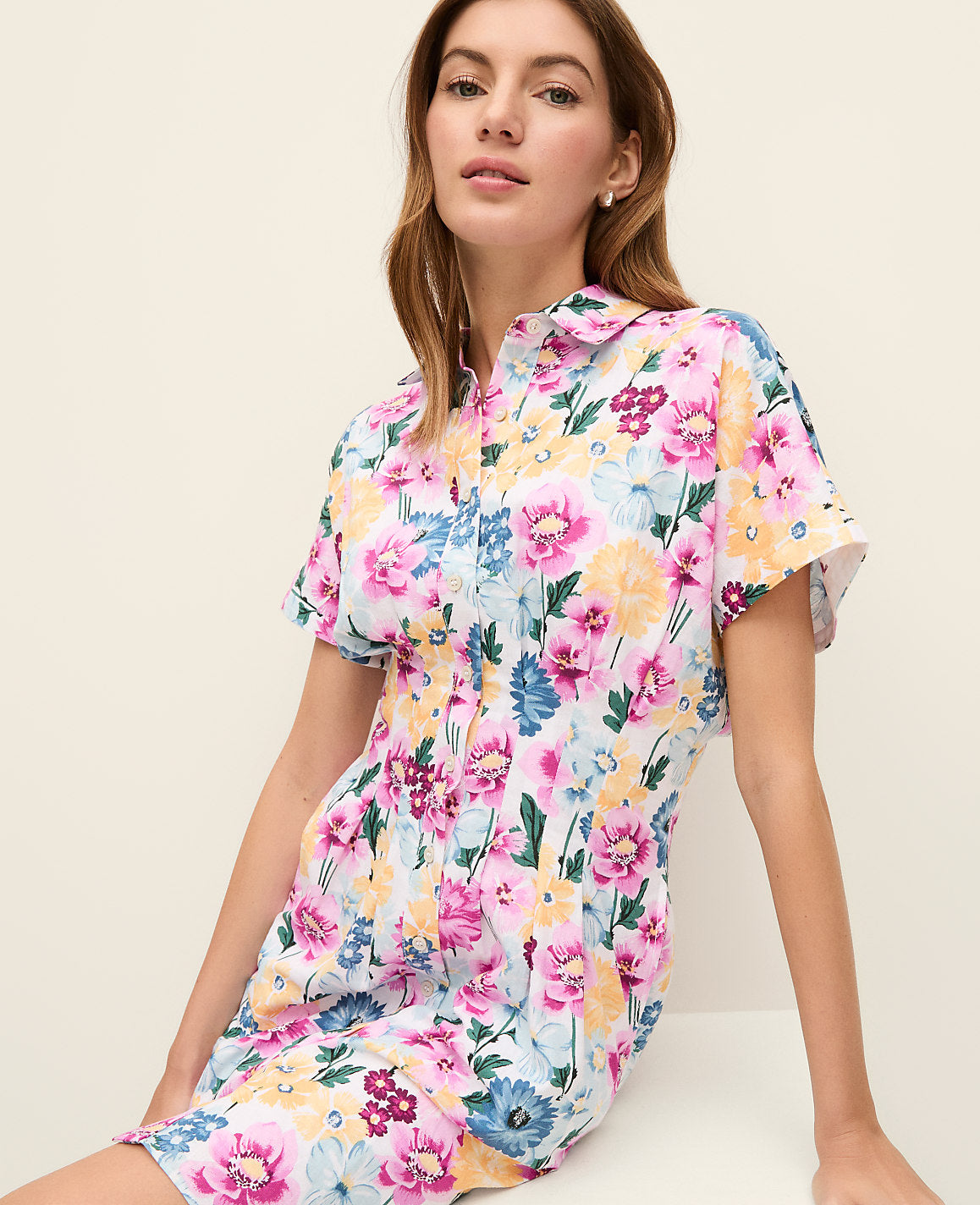 Weekend Floral Linen Blend Shirtdress | Ann Taylor