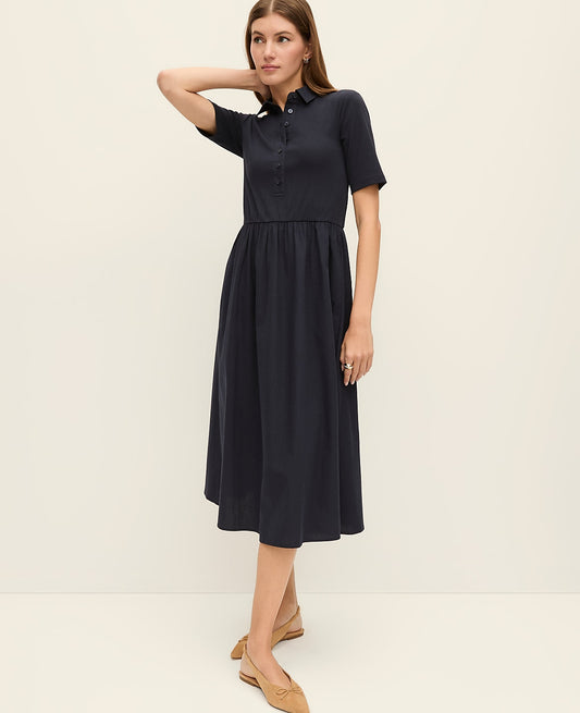 Weekend Collared Mixed Media Midi Dress | Ann Taylor