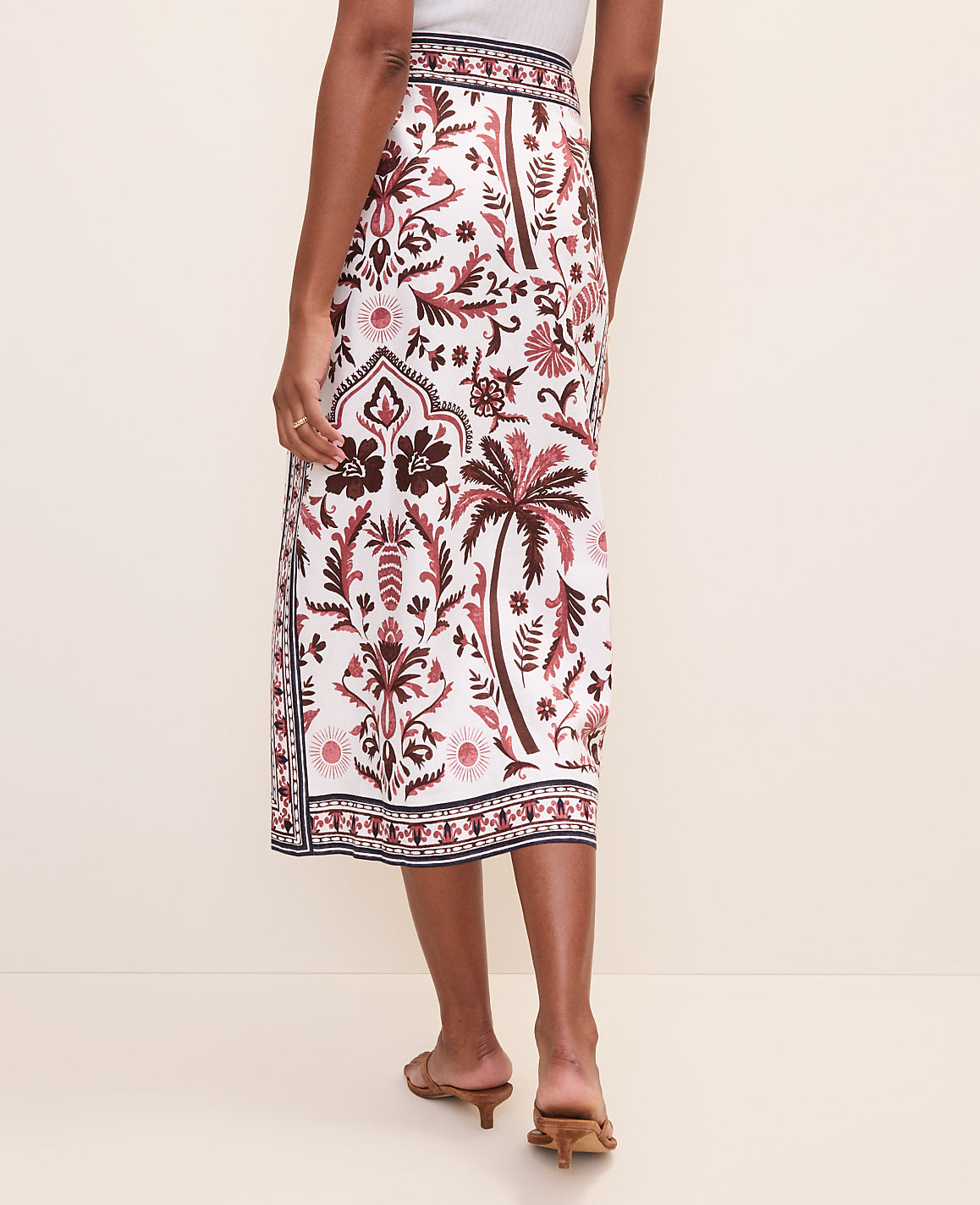 Weekend Palm Tree Print Sarong Midi Skirt in Linen Blend | Ann Taylor