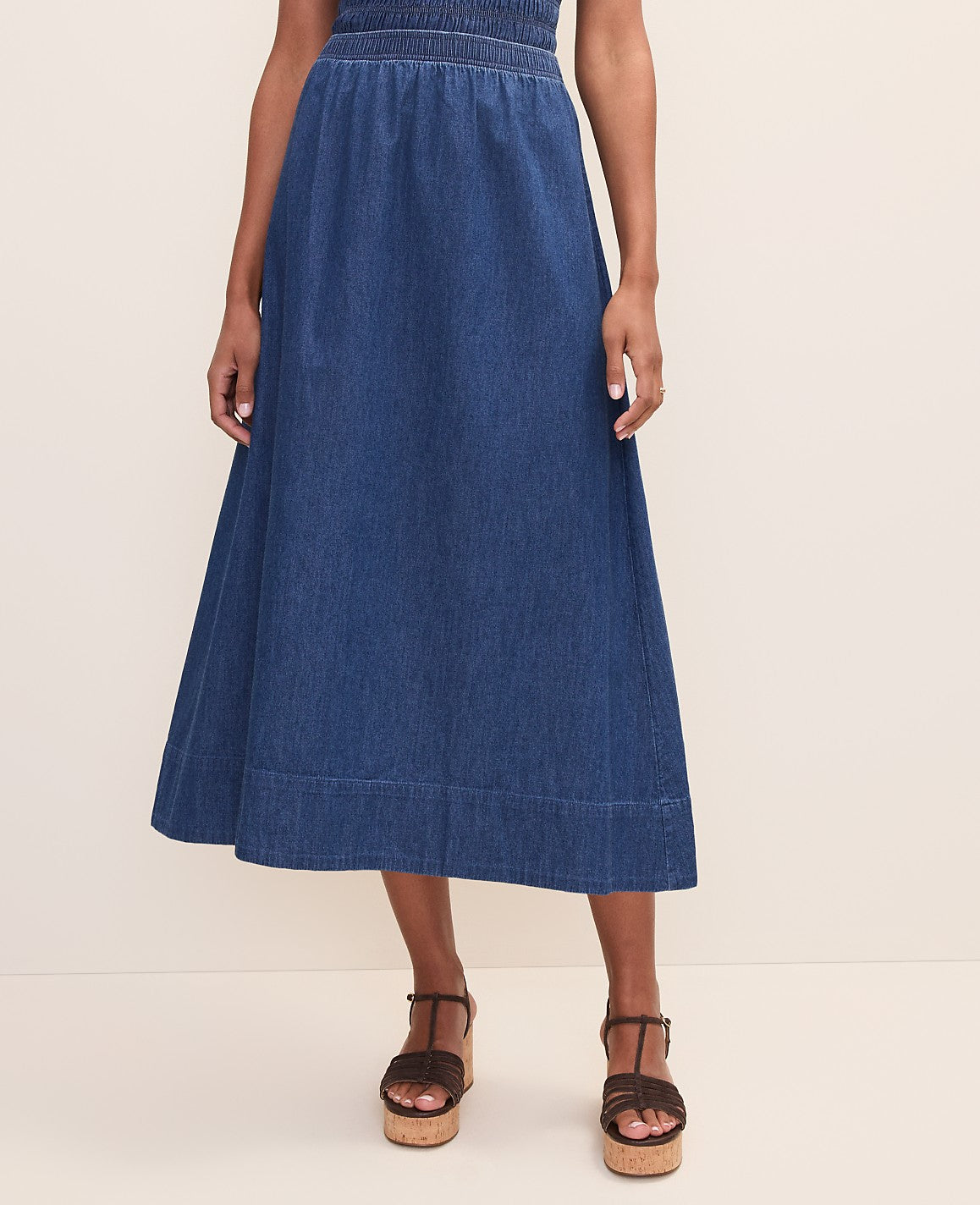 Weekend Easy Fit Denim Midi Skirt | Ann Taylor