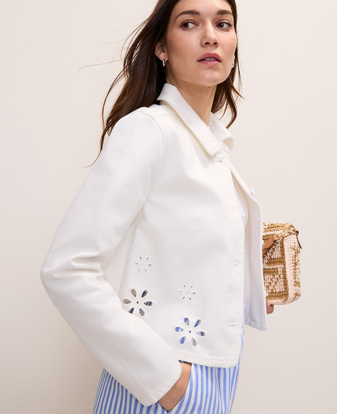 Weekend Eyelet Cropped Denim Jacket | Ann Taylor