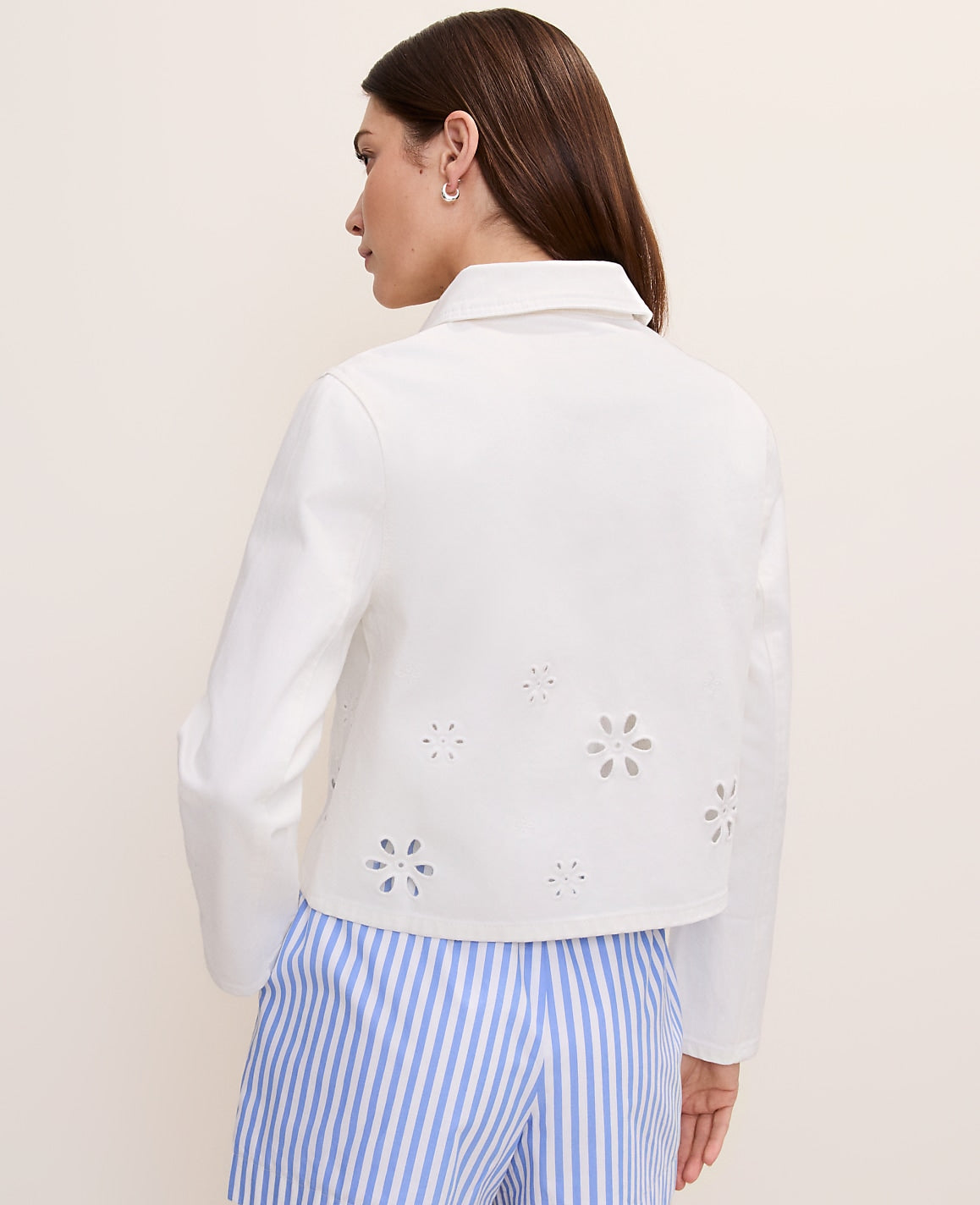 Weekend Eyelet Cropped Denim Jacket | Ann Taylor