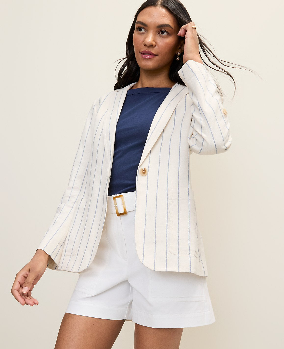 Weekend Striped Blazer in Linen Blend | Ann Taylor