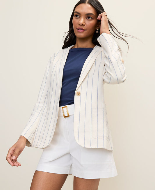 Weekend Striped Blazer in Linen Blend | Ann Taylor