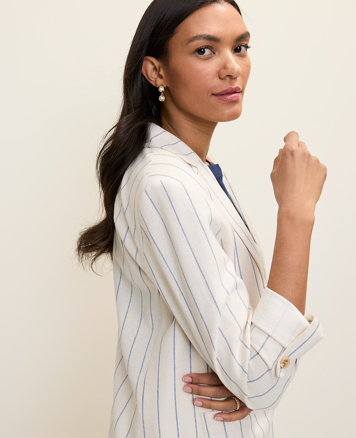 Weekend Striped Blazer in Linen Blend | Ann Taylor