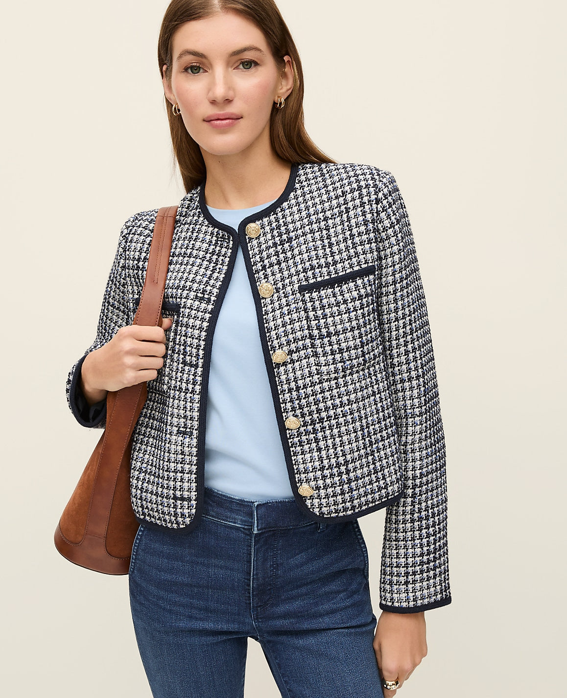 Weekend Tweed Crew Neck Jacket | Ann Taylor