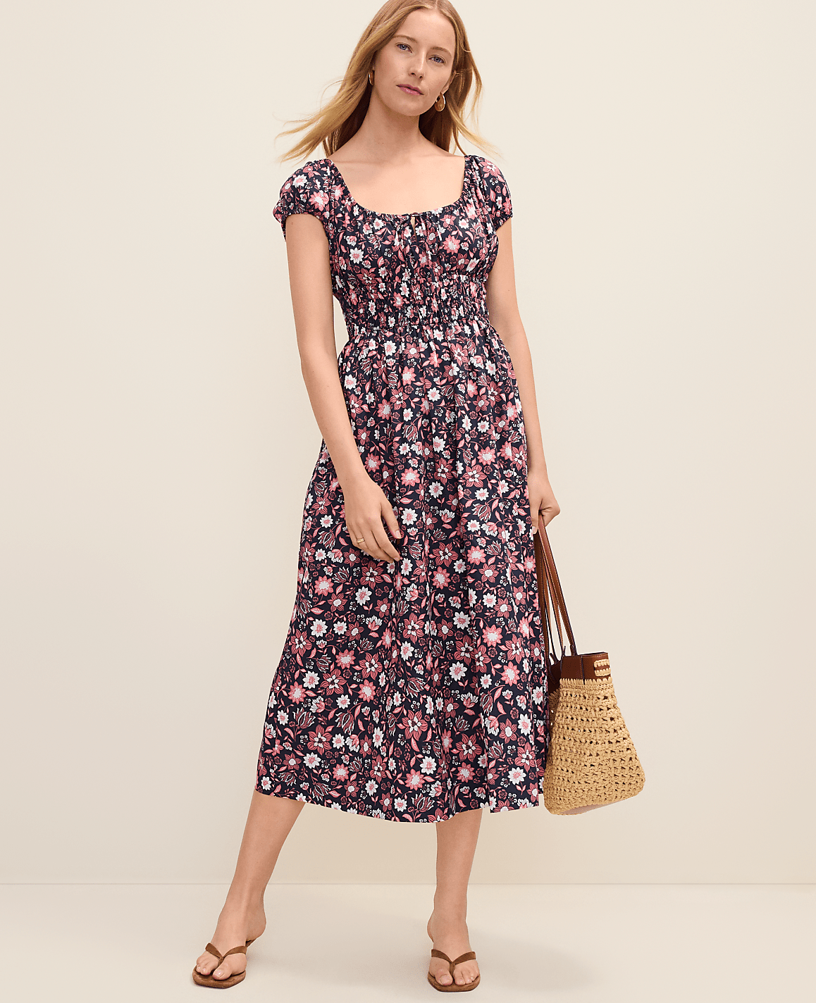 Petite Weekend Floral Smocked Midi Dress | Ann Taylor