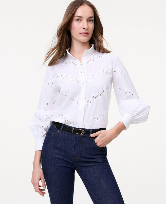 Petite Weekend Eyelet Ruffle Collar Shirt | Ann Taylor