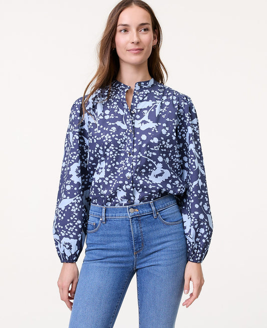 Petite Weekend Floral Stand Collar Blouse | Ann Taylor