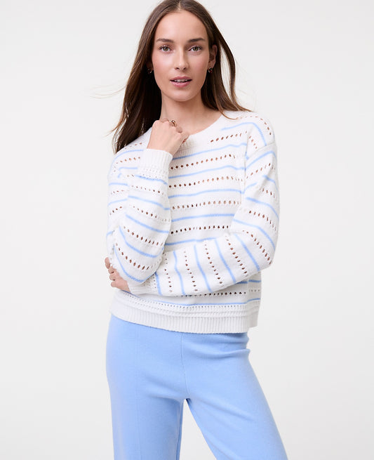 Petite Weekend Striped Pointelle Sweater | Ann Taylor