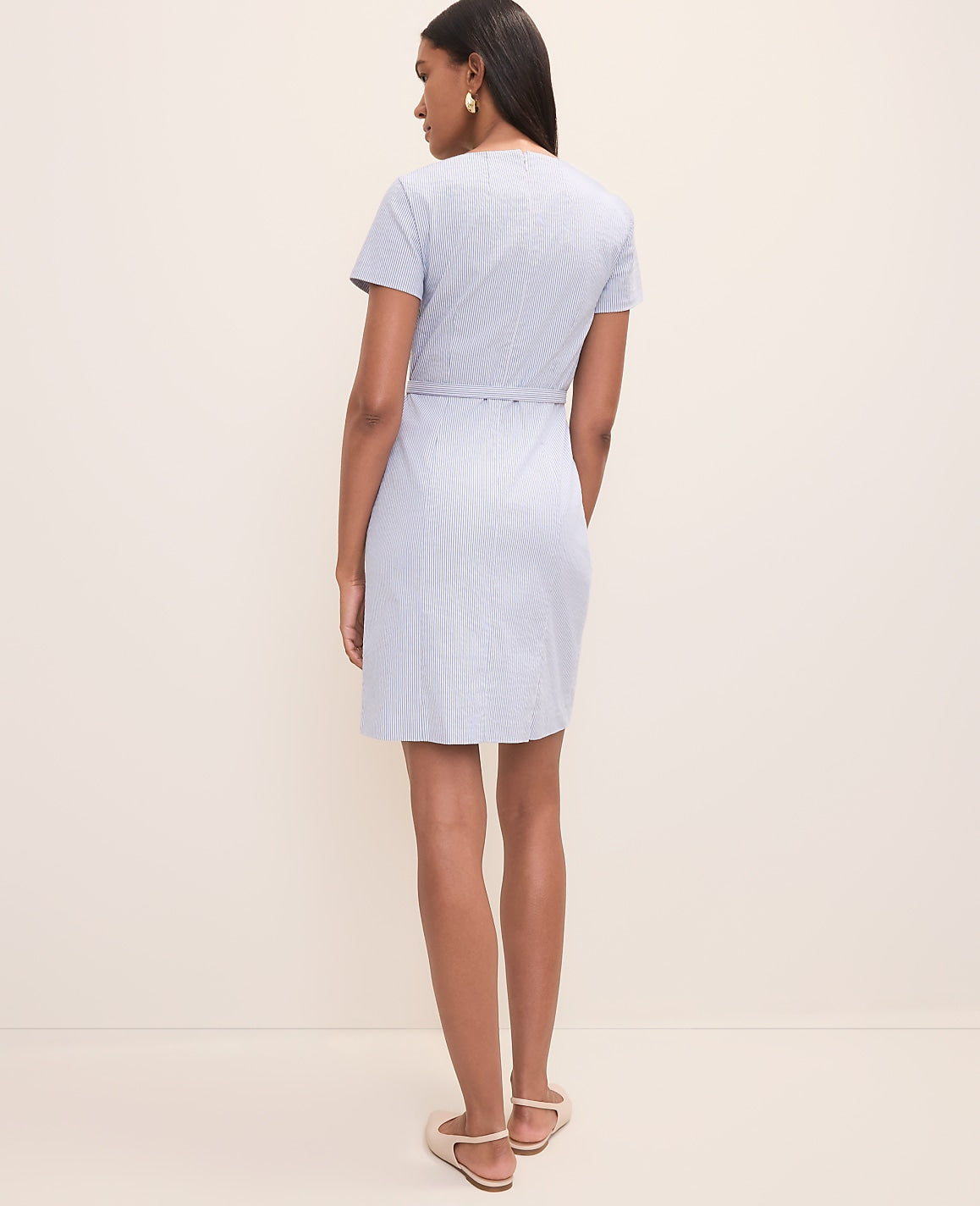 Petite Striped Crew Neck Flare Dress | Ann Taylor