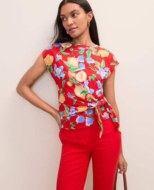 Petite Floral Tie Waist Tee | Ann Taylor