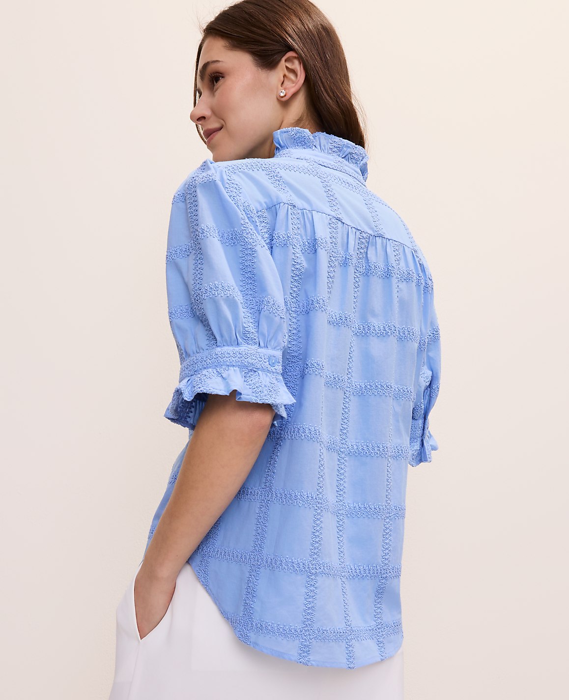 Petite Crochet Ruffle Collar Blouse | Ann Taylor