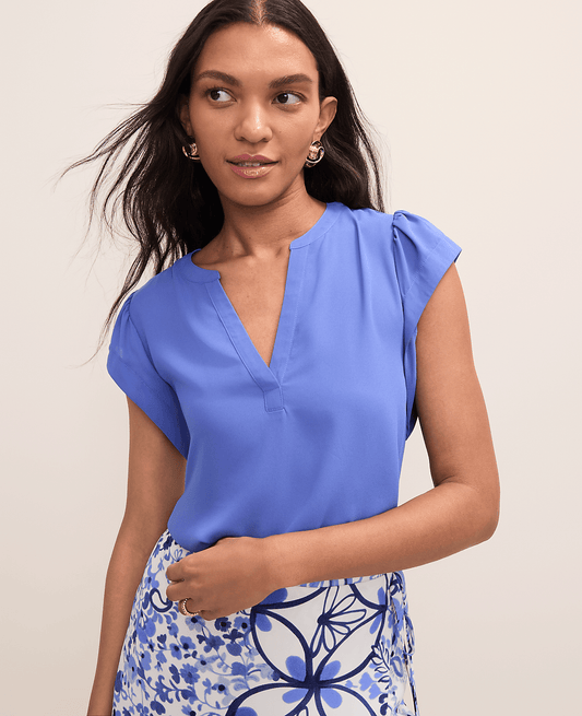 Petite Mixed Media Flutter Sleeve Top | Ann Taylor