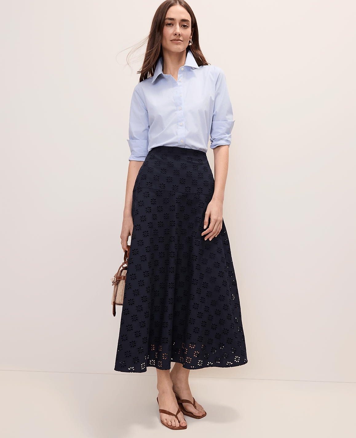 Petite Eyelet Full Midi Skirt | Ann Taylor
