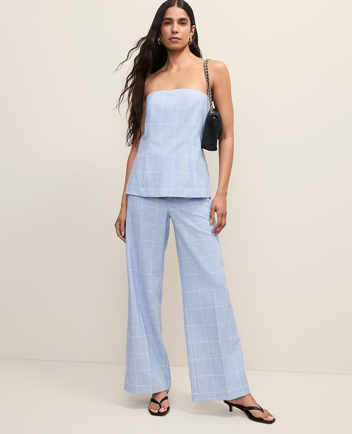 Petite Windowpane Strapless Top | Ann Taylor