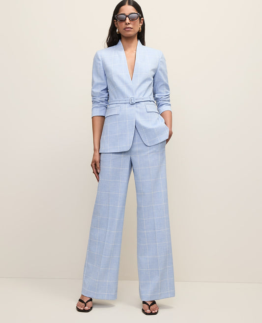 The Petite Collarless Belted Blazer in Windowpane | Ann Taylor