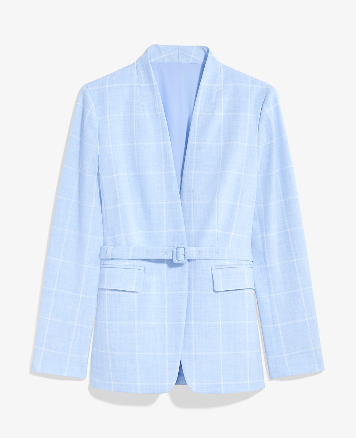 The Petite Collarless Belted Blazer in Windowpane | Ann Taylor