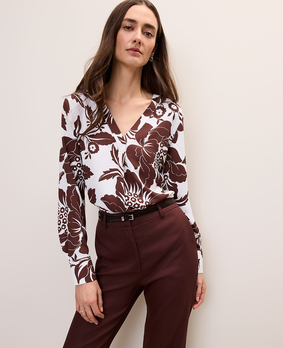 Petite Floral Mixed Media Pleat Front Top | Ann Taylor