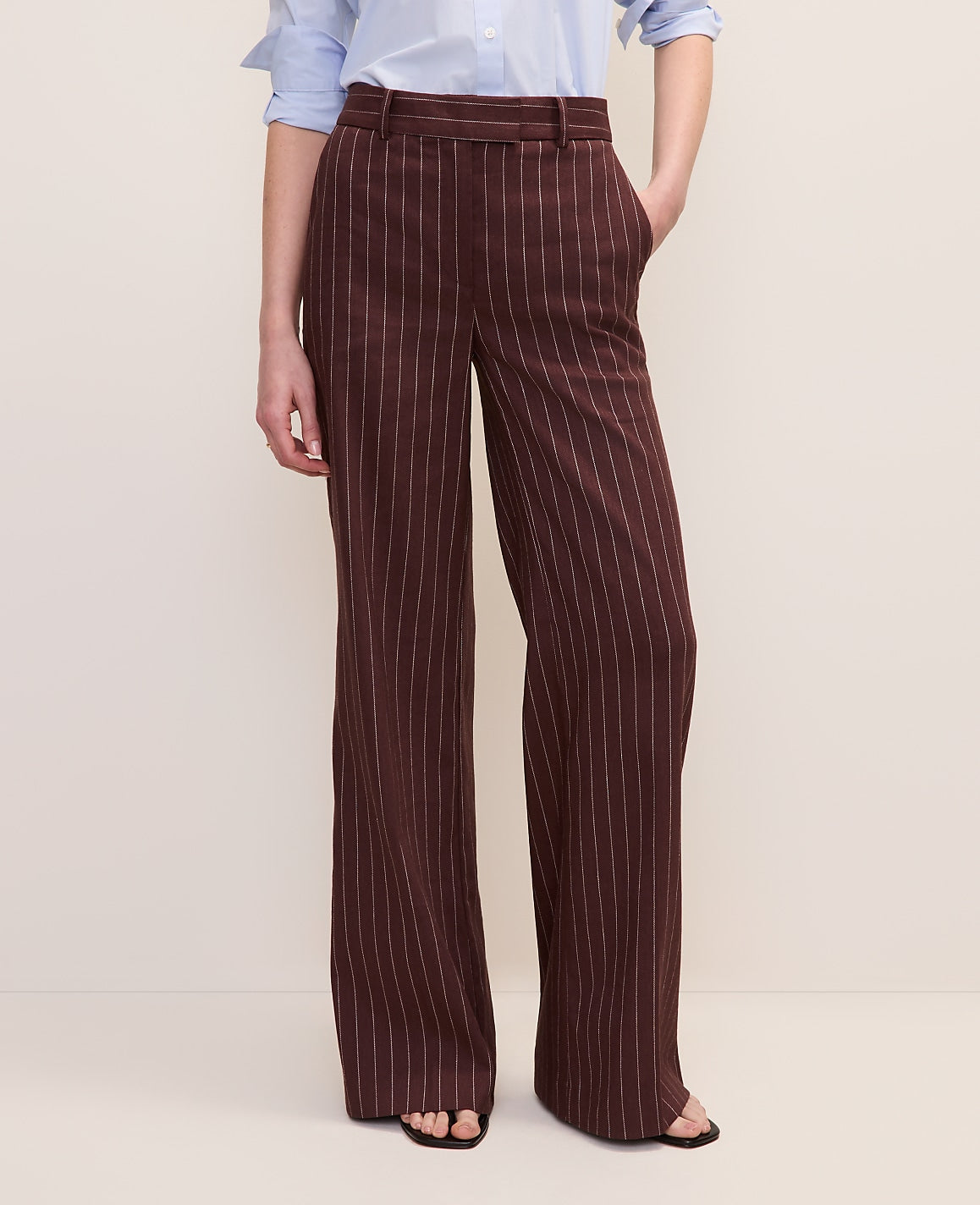 The Petite Pinstriped Wide-Leg Flare Trouser in Linen Blend | Ann Taylor