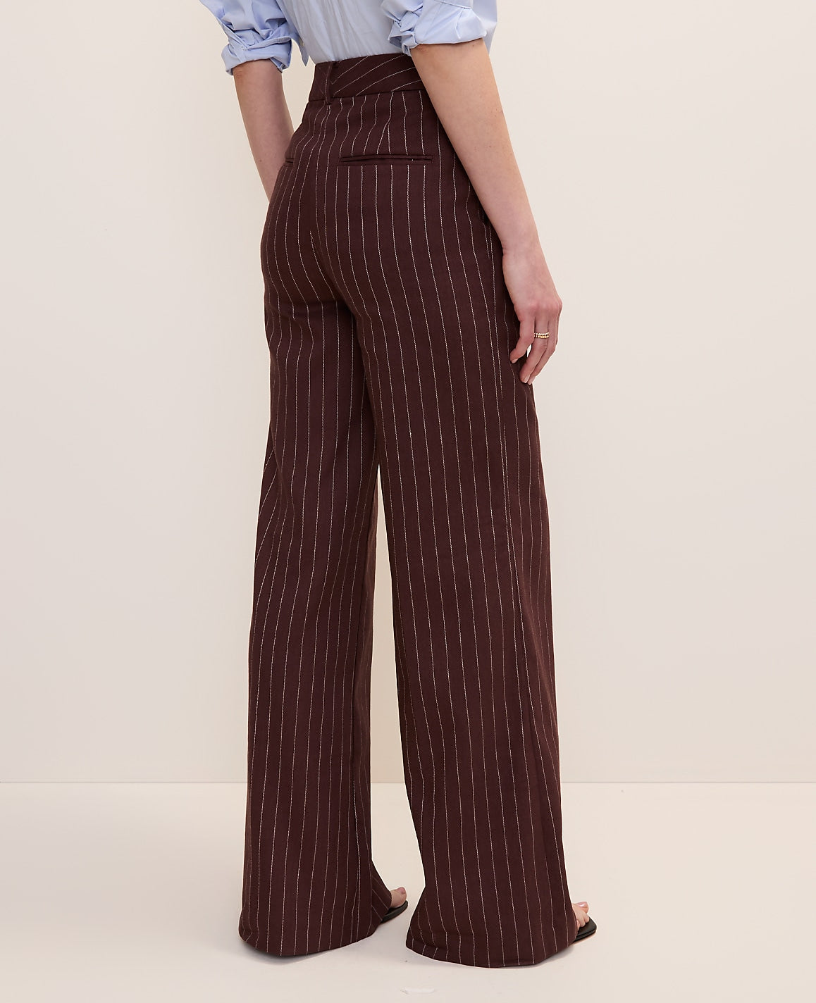 The Petite Pinstriped Wide-Leg Flare Trouser in Linen Blend | Ann Taylor