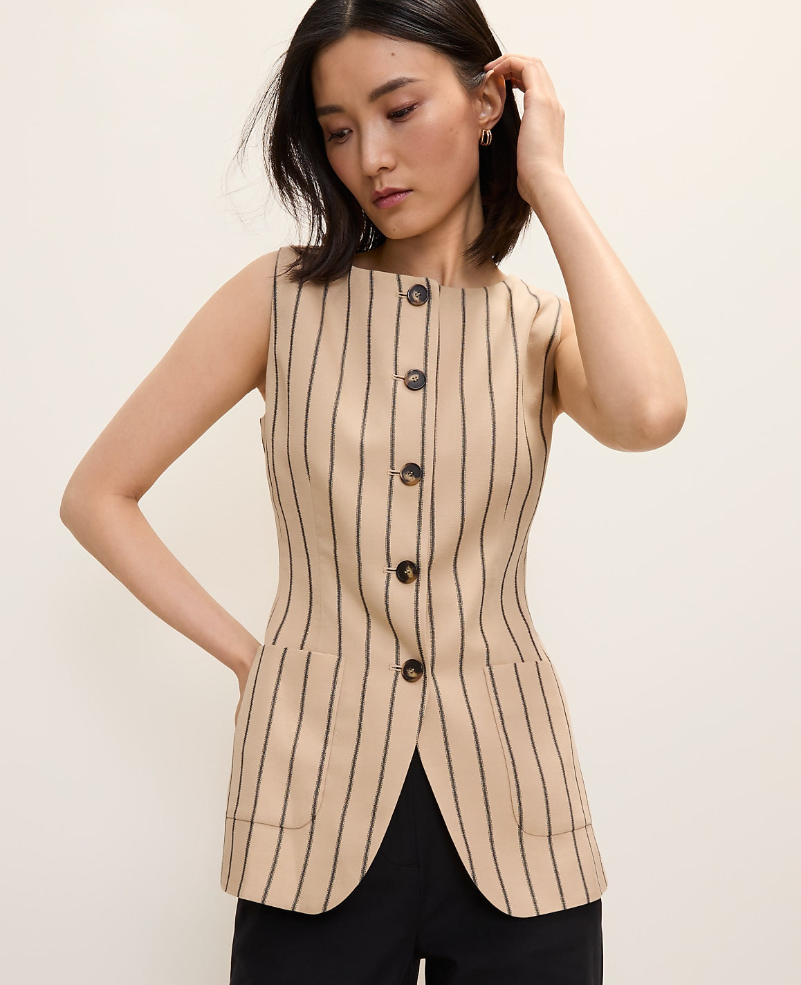 The Petite Striped Long Vest | Ann Taylor