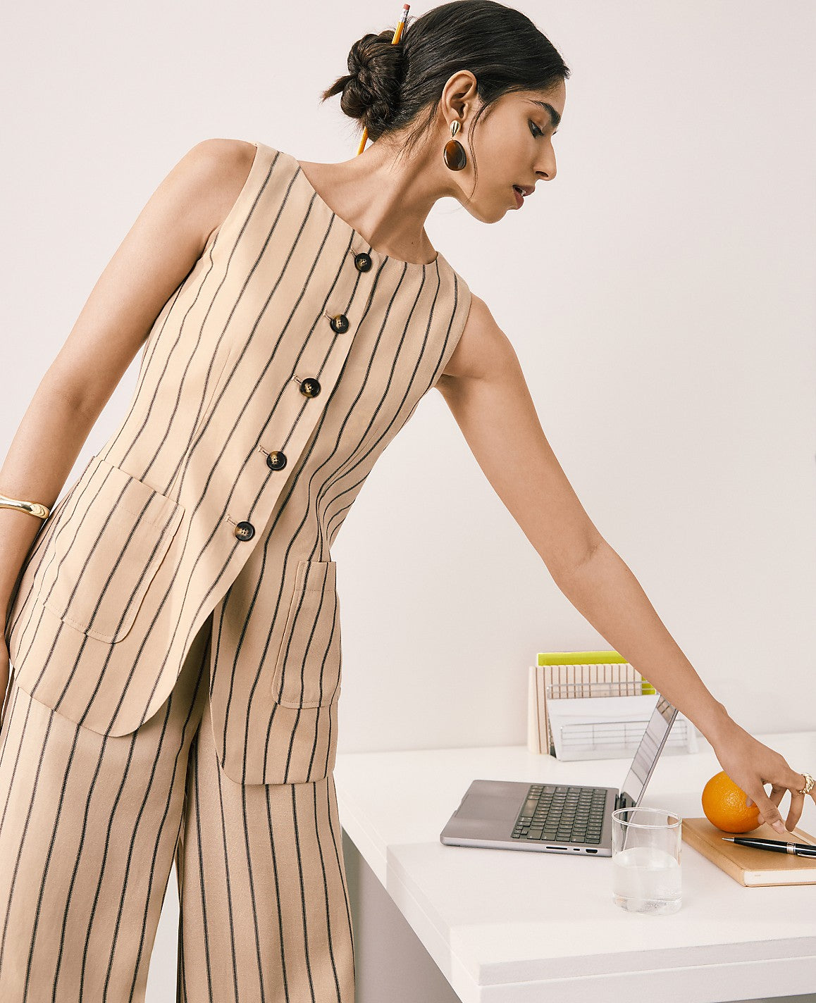 The Petite Striped Long Vest | Ann Taylor