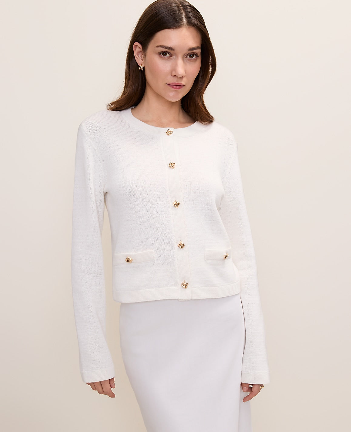 Petite Crew Neck Sweater Jacket | Ann Taylor
