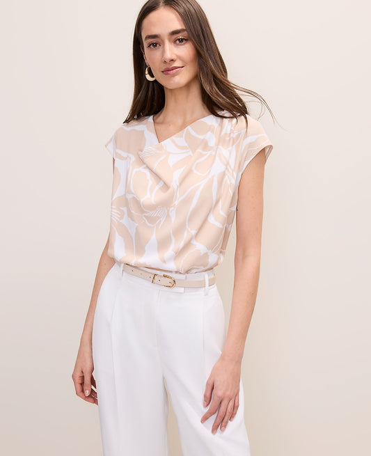 Floral Mixed Media Cowl Neck Top | Ann Taylor