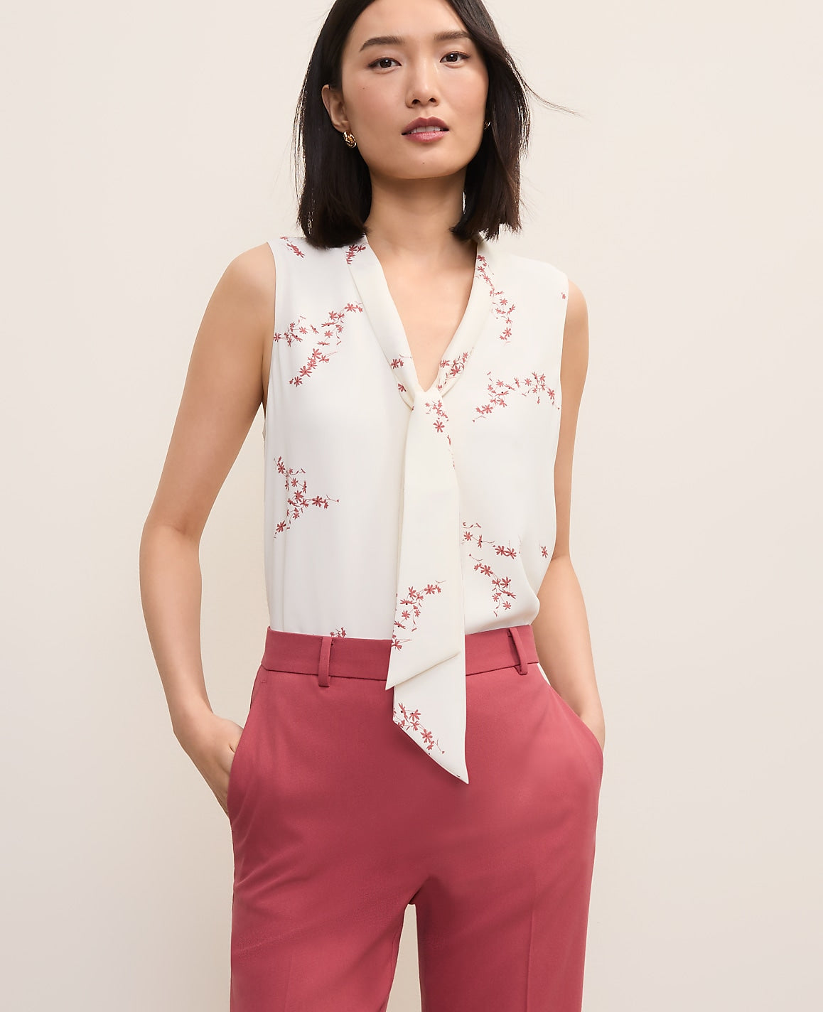 Floral Bow Neck Shell | Ann Taylor