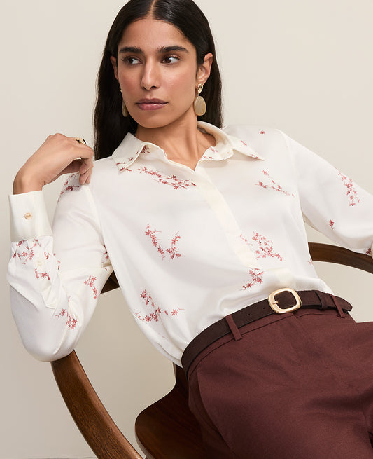 Floral Satin Modern Shirt | Ann Taylor