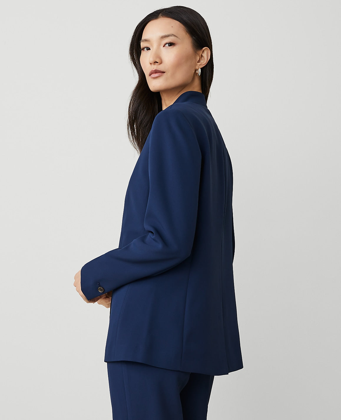 The Long Collarless Blazer in Fluid Crepe | Ann Taylor