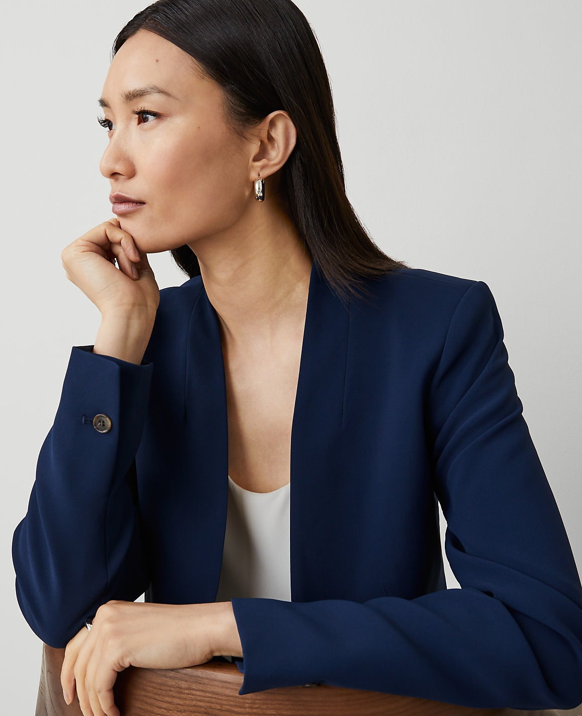 The Long Collarless Blazer in Fluid Crepe | Ann Taylor
