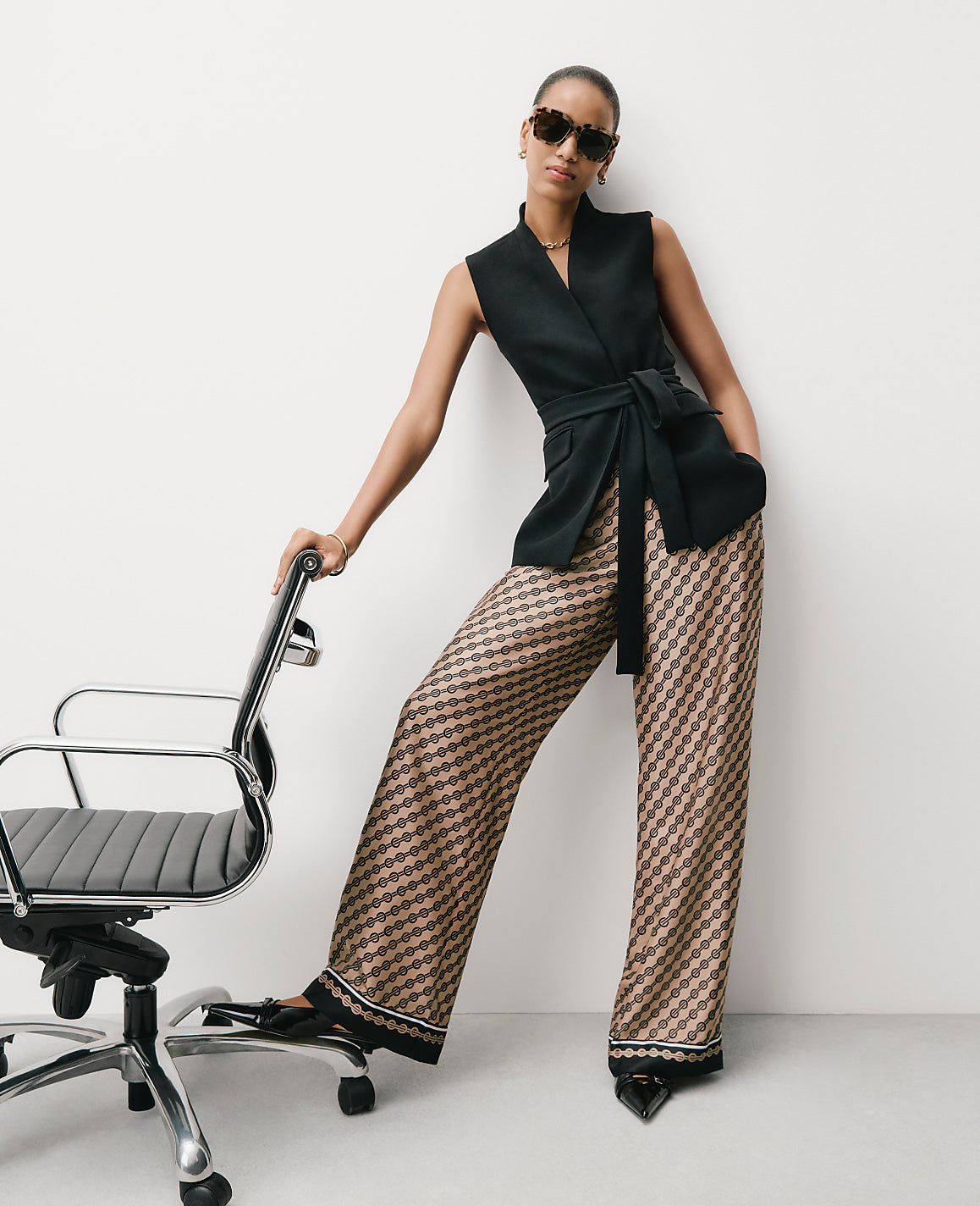 The Easy Wide-Leg Pant in Geo Satin | Ann Taylor