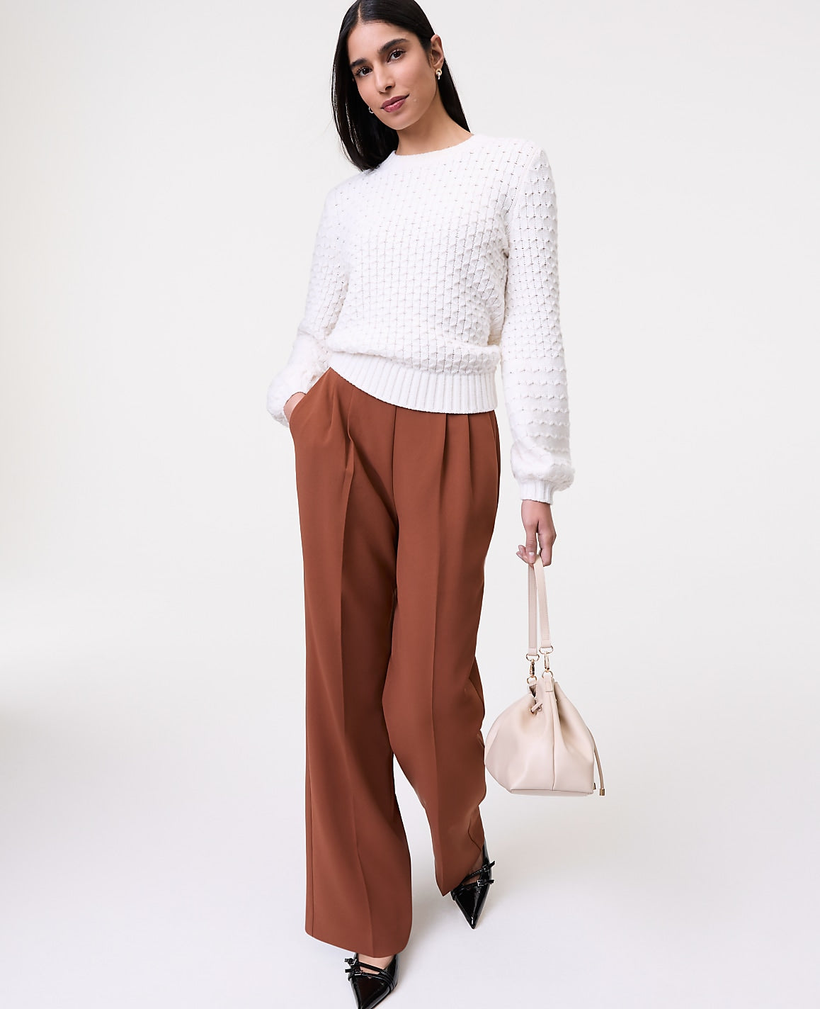 The Side Zip Wide-Leg Pant in Textured Crepe | Ann Taylor