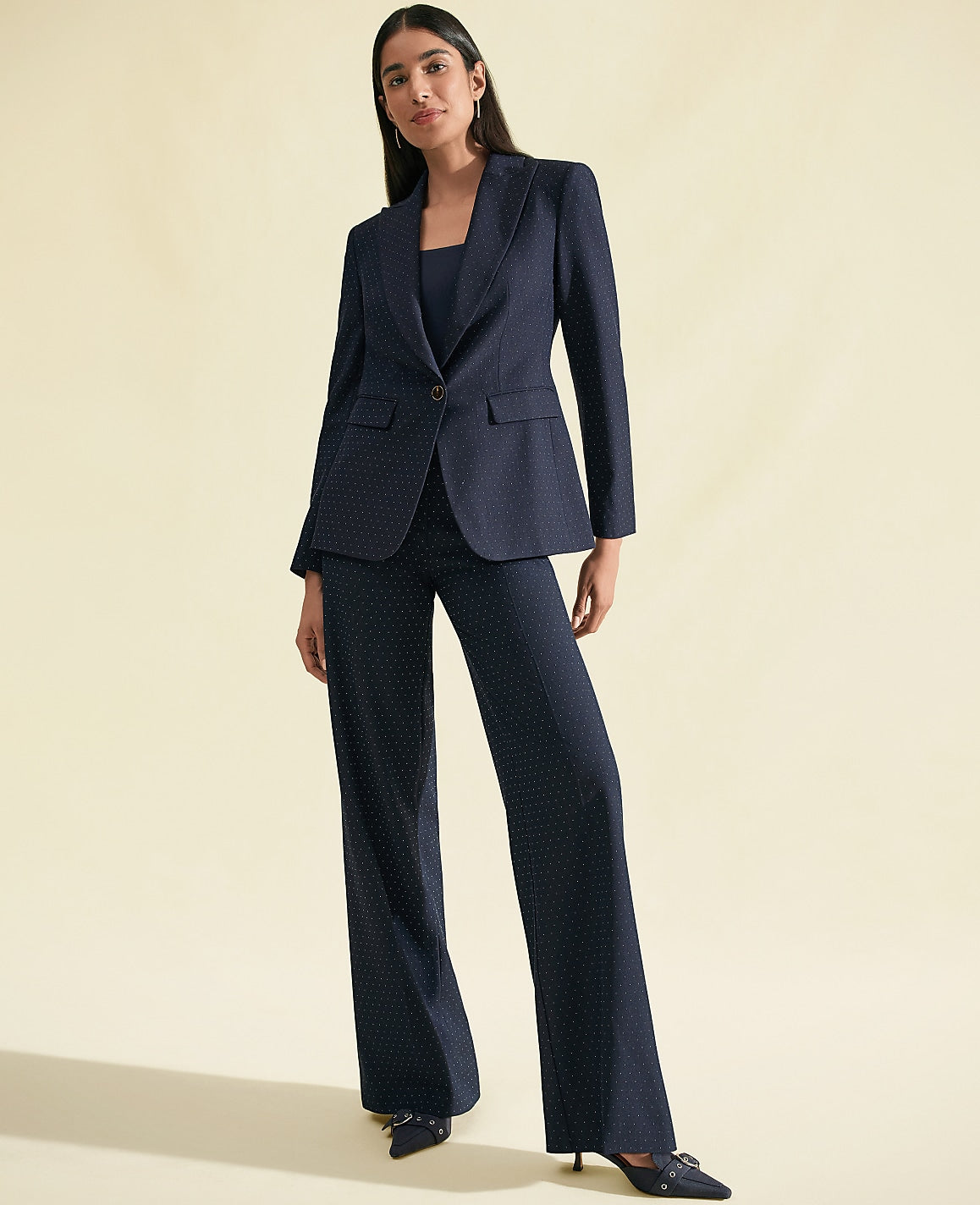 The Dotted Wide-Leg Flare Trouser | Ann Taylor