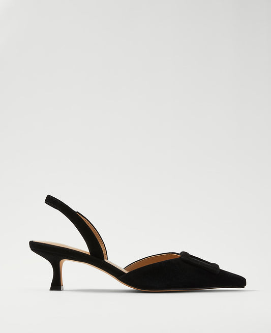 Pointy Toe Buckle Suede Slingback Pump | Ann Taylor