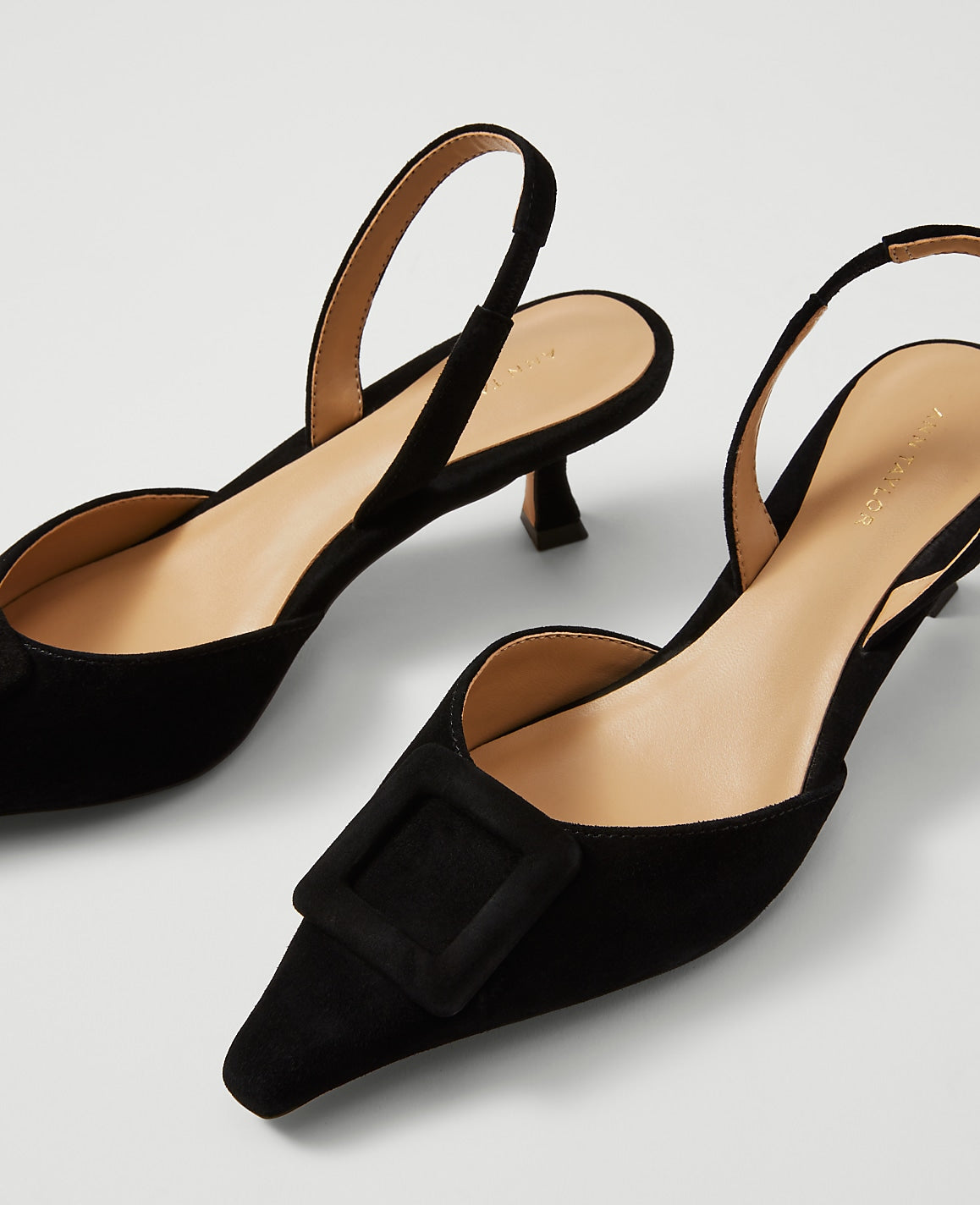 Pointy Toe Buckle Suede Slingback Pump | Ann Taylor