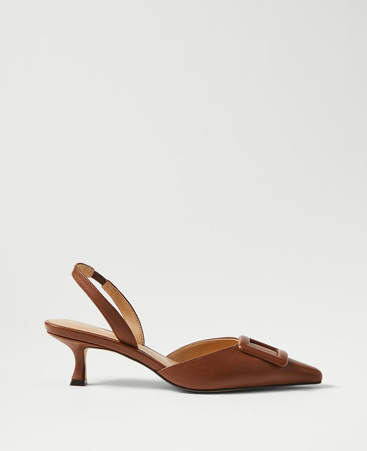 Pointy Toe Buckle Leather Slingback Pump | Ann Taylor