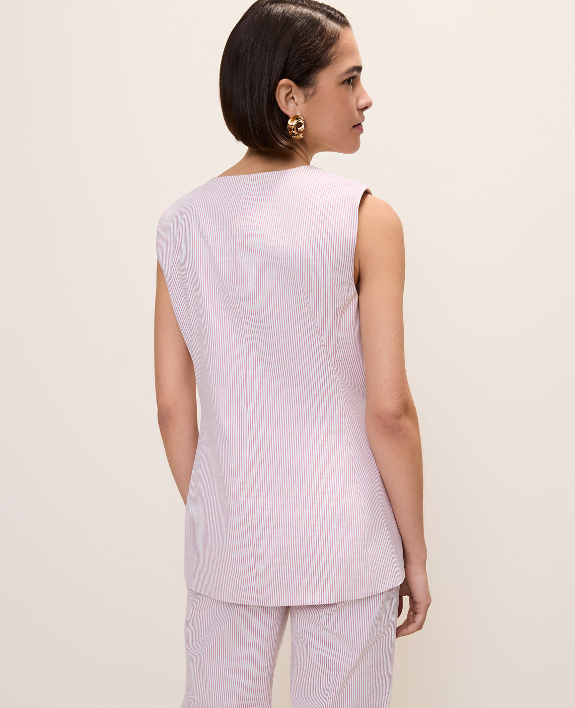 The Long Crew Neck Vest in Seersucker | Ann Taylor