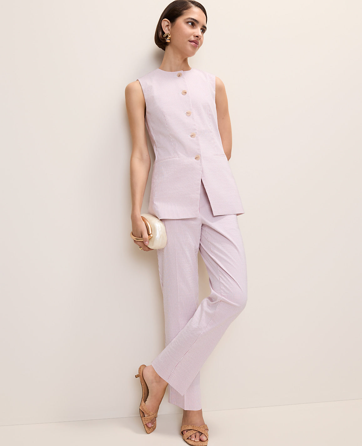 The Long Crew Neck Vest in Seersucker | Ann Taylor