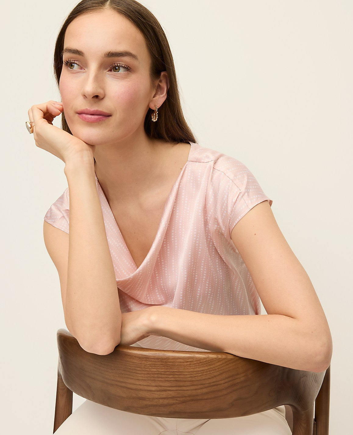 Geo Satin Cowl Neck Top | Ann Taylor