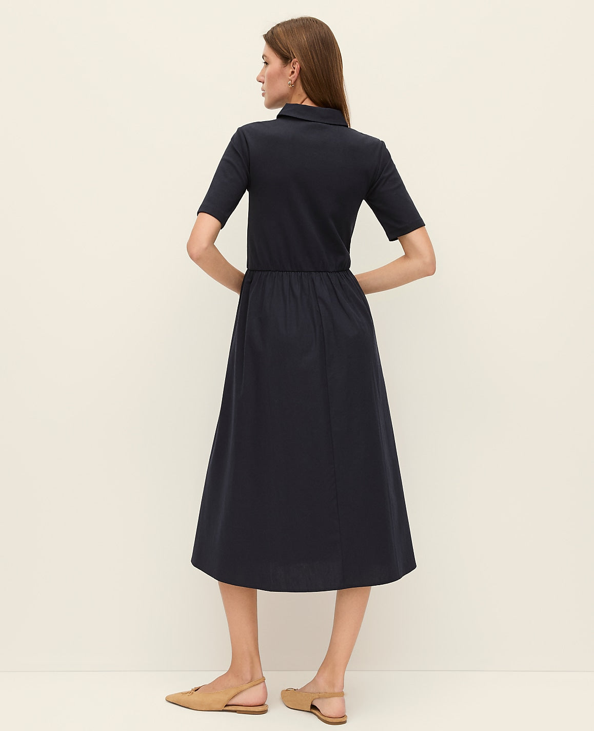 Weekend Collared Mixed Media Midi Dress | Ann Taylor