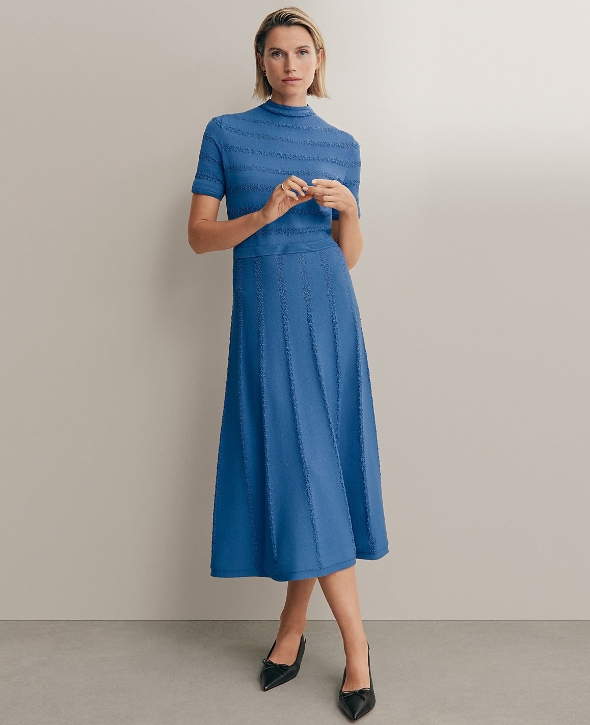 Pointelle Mock Neck Sweater Dress | Ann Taylor