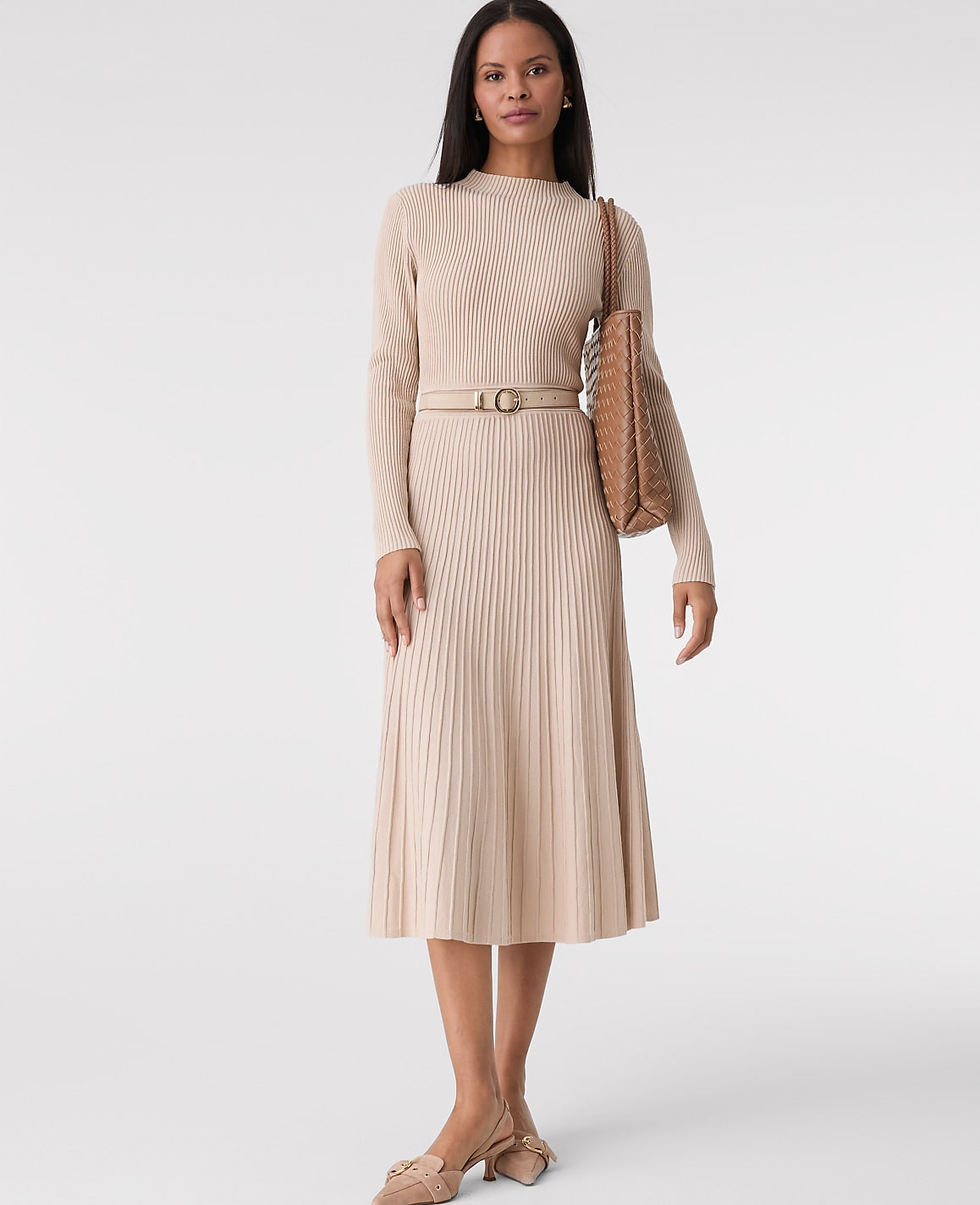 Ribbed Mock Neck Sweater Dress | Ann Taylor