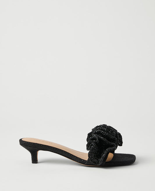 Gathered Straw Kitten Heel Sandal | Vinci Leather