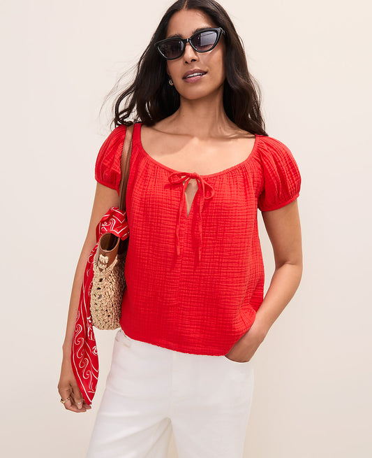 Gathered Tie Neck Top | Vinci Leather